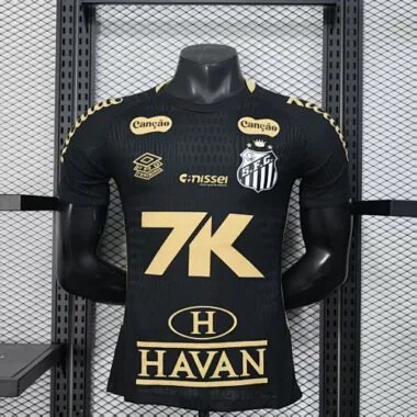 25-26 All Sponsor Santos Black Kit Special Edition Kit Player Version Soccer AAAAJersey Yupoo