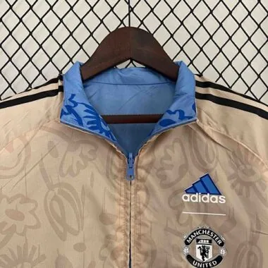 2024 Manchester United Blue&Beige Trench Coat Reversible Windbreaker Jacket Soccer