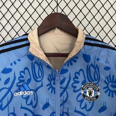 2024 Manchester United Blue&Beige Trench Coat Reversible Windbreaker Jacket Soccer