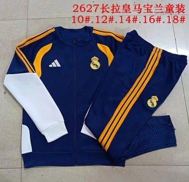 26-27 Real Madrid Blue Jackets Kids Kit Soccer T-Shirt