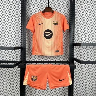 25-26 Barcelona Orange Goalkeeper Kids Kit Soccer T-Shirt AAAAJersey Supply Yupoo