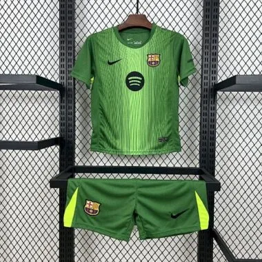 25-26 Barcelona Green Goalkeeper Kids Kit Soccer T-Shirt AAAAJersey Supply Yupoo