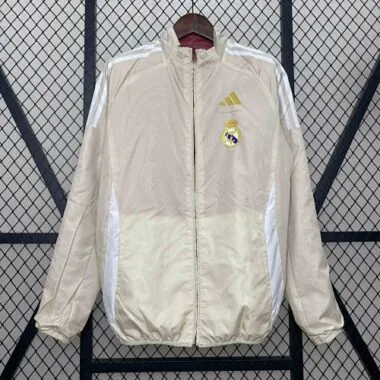 25-26 Real Madrid White&Red Trench Coat Reversible Windbreaker Jacket Soccer