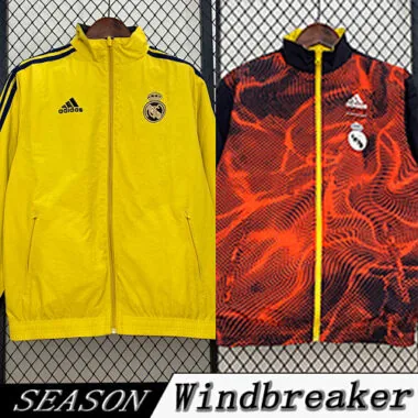 25-26 Real Madrid Yellow&Red Trench Coat Reversible Windbreaker Jacket Soccer