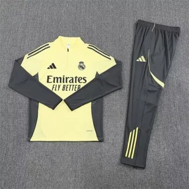 25-26 Real Madrid Yellow&amp;Grey Training Kits Long Football Tracksuits