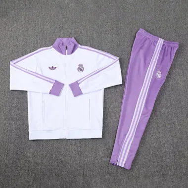 25-26 Real Madrid White&amp;Purple Hoodie Tracksuit Long Jacket Suits