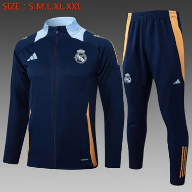 24-25 Real Madrid Navy&amp;Yellow Football Tracksuit Long Jacket Suits