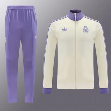 24-25 Real Madrid Beige&amp;Purple Football Tracksuit Long Jacket Suits