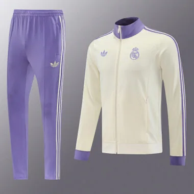 24-25 Real Madrid Beige&amp;Purple Football Tracksuit Long Jacket Suits