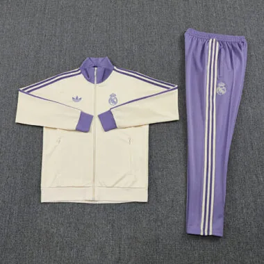 24-25 Real Madrid Beige&amp;Purple Football Tracksuit Long Jacket Suits