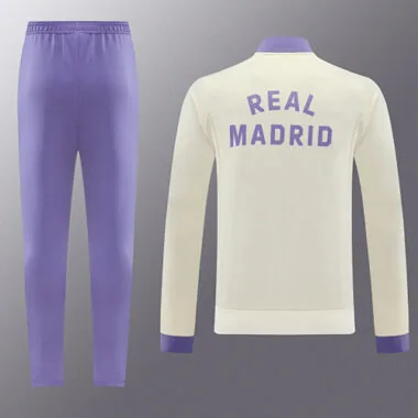 24-25 Real Madrid Beige&amp;Purple Football Tracksuit Long Jacket Suits