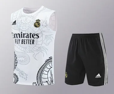 24-25 Real Madrid Dragon White Training Vest Kits(Top+Shorts) Football Replicas Yupoo
