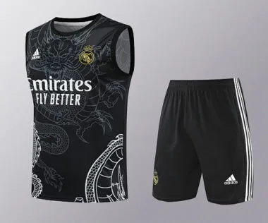 24-25 Real Madrid Dragon Black Training Vest Kits(Top+Shorts) Football Replicas Yupoo