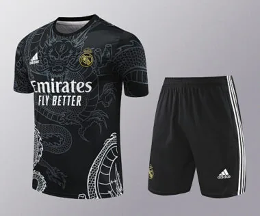 24-25 Real Madrid Dragon Black Training Kits(Top+Shorts) Football Replicas Yupoo