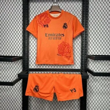 24-25 Real Madrid Y3 Kid Kits Orange Children Sets Football AAAAJersey Yupoo