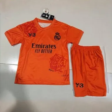 24-25 Real Madrid Y3 Kid Kits Orange Children Sets Football