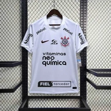 23-24 Corinthians Home Kit With All Sponsor White Shirt Soccer Jerseys For Sale