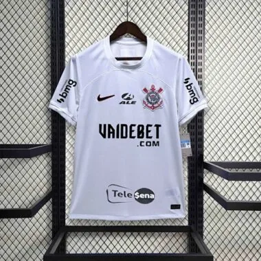 23-24 Corinthians Home Kit With All Sponsor White Shirt Soccer Jerseys For Sale