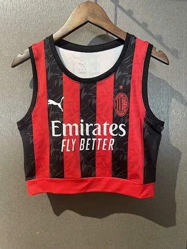 25-26 AC Milan Home Women Yoga Vest Kit Soccer T-Shirt AAAAJersey Supply Yupoo