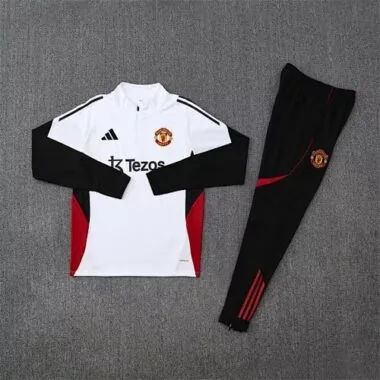 25-26 Manchester United White Training Kits Long Football Tracksuits