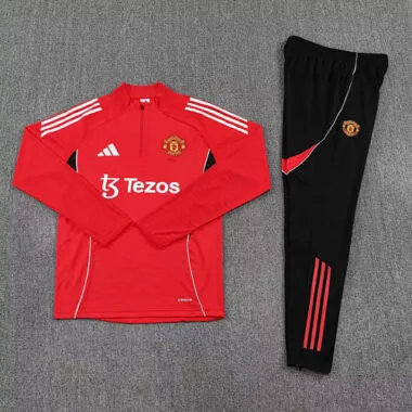 25-26 Manchester United Training Kits Red Long Football Tracksuits