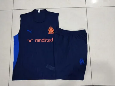 25-26 Marseille Navy Training Kits Football Vest Suits