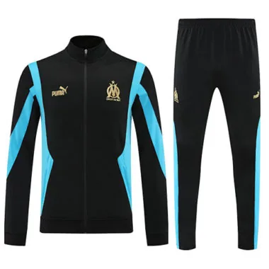 25-26 Marseille Black Football Tracksuits Long Jacket Suits