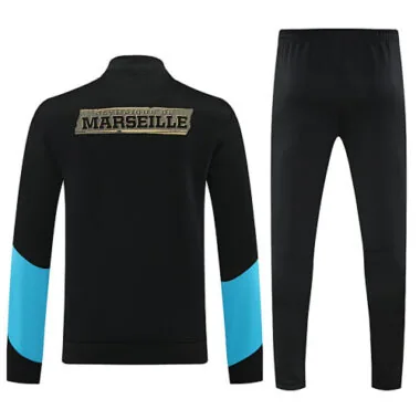 25-26 Marseille Black Football Tracksuits Long Jacket Suits