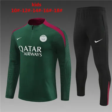 24-25 PSG Green Kids Player Long Sleeve Training Suit Football Shirts