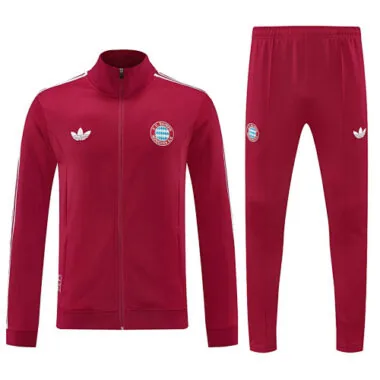 25-26 Bayern Munich Football Tracksuit Red Long Jacket Suits