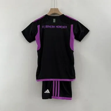 Equipamento de futebol barato do Bayern de Munique para crianças, tamanhos 16-28, para jogos fora de casa, 23-24