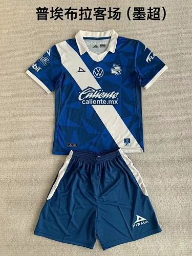 23-24 Puebla Away Blue Kids Kit Soccer AAAAJersey