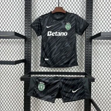 25-26 Sporting Black Goalkeeper Kids Kit Soccer T-Shirt AAAAJersey Supply Yupoo