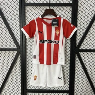 24-25 Sporting De Gijon Home Kids Kit Soccer AAAAJersey