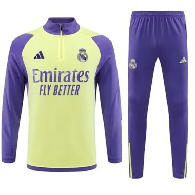 23-24 Real Madrid Adults And Kids Long Sleeve Kits Yellow Training Suits Cheap Jerseys Yupoo