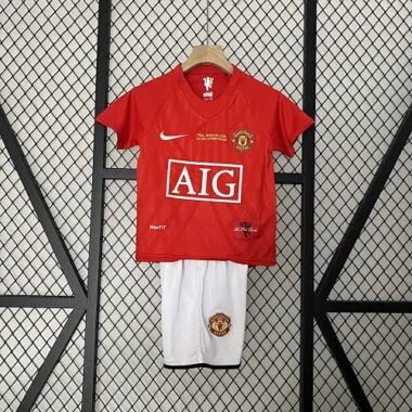 07-08 Manchester United Home Retro Kids Kits Champions League Version Cheap Jerseys Yupoo