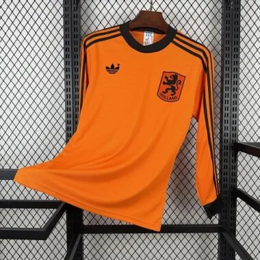 1980 Netherlands Home Long Sleeves Kit Retro Soccer T-Shirt