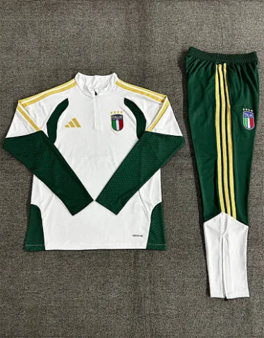 2026 Italy White Long Sleeve tracksuit Kids Kit Soccer T-Shirt
