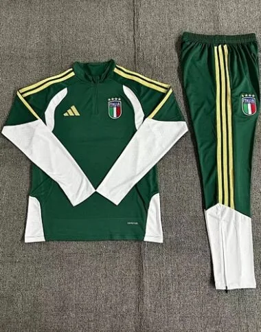 2026 Italy Green Long Sleeve tracksuit Kids Kit Soccer T-Shirt