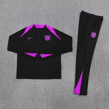 25-26 England Black Training Kits Long Football Tracksuits