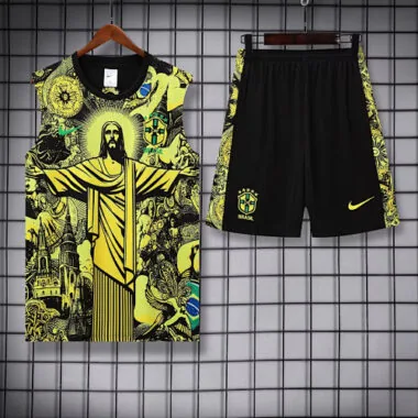 25-26 Brazil Yellow Jesus Training Kits Football Vest Suits