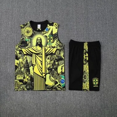 25-26 Brazil Yellow Jesus Training Kits Football Vest Suits