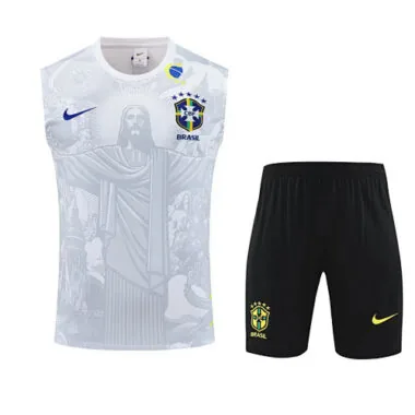 25-26 Brazil White Jesus Training Kits Football Vest Suits