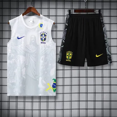 25-26 Brazil White Jesus Training Kits Football Vest Suits
