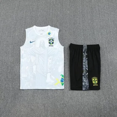 25-26 Brazil White Jesus Training Kits Football Vest Suits