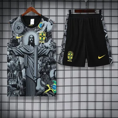 25-26 Brazil Grey Jesus Training Kits Football Vest Suits