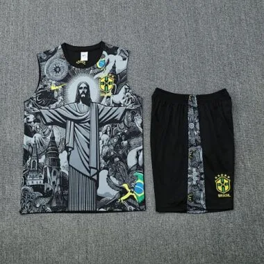 25-26 Brazil Grey Jesus Training Kits Football Vest Suits