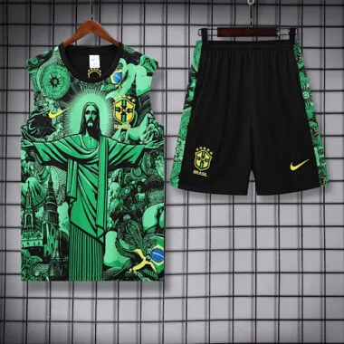25-26 Brazil Green Jesus Training Kits Football Vest Suits