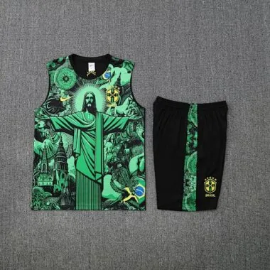 25-26 Brazil Green Jesus Training Kits Football Vest Suits
