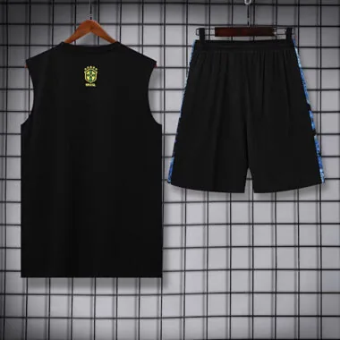 25-26 Brazil Blue Jesus Training Kits Football Vest Suits